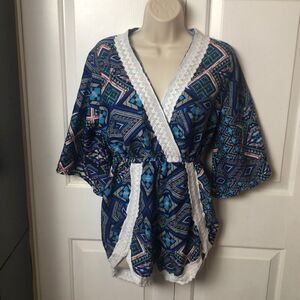 Ladies Size M Boho Playsuit/ Romper- Blue‎ & White Patterned